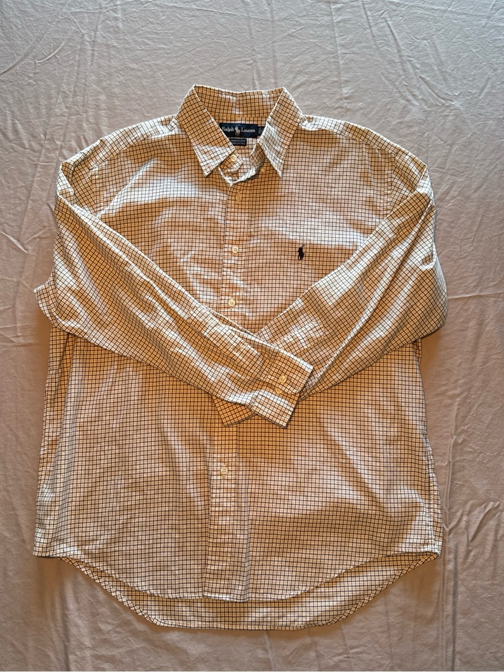 Ralph Lauren Men’s Tan and White Checked Button-Down Shirt